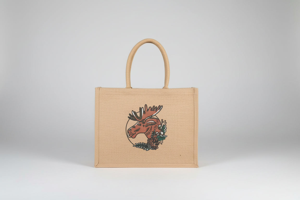 Moose in Frame Jute Bag